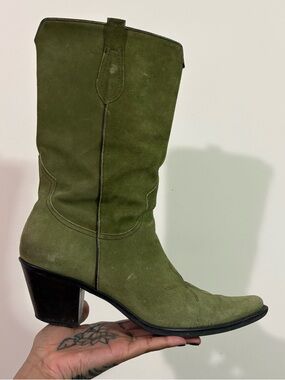 Women's Olive Green Suede Mid-Calf Western Boot size 10
